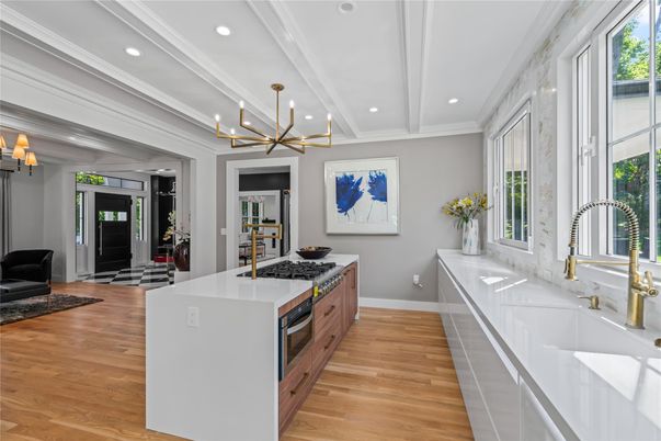 Chandelier, Interior, Kitchen, Pendant Lights, Recessed Lighting, Wood Texture Flooring