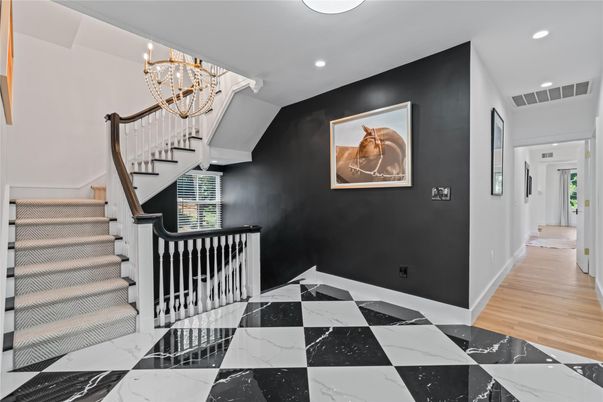 Chandelier, Interior, Marble, Recessed Lighting, Wood Texture Flooring
