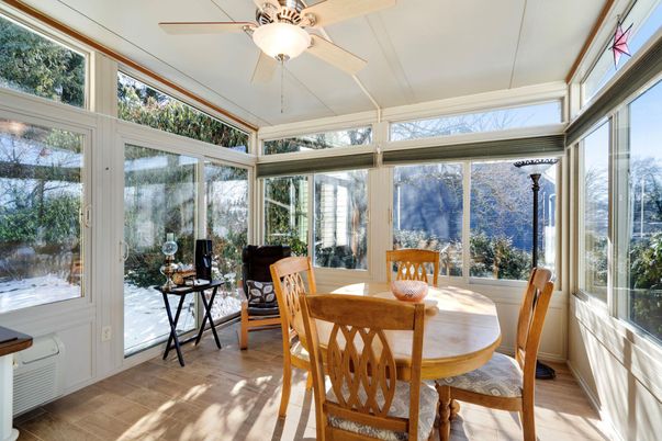 Dining room, Interior, Sun Room, Wood Texture Flooring