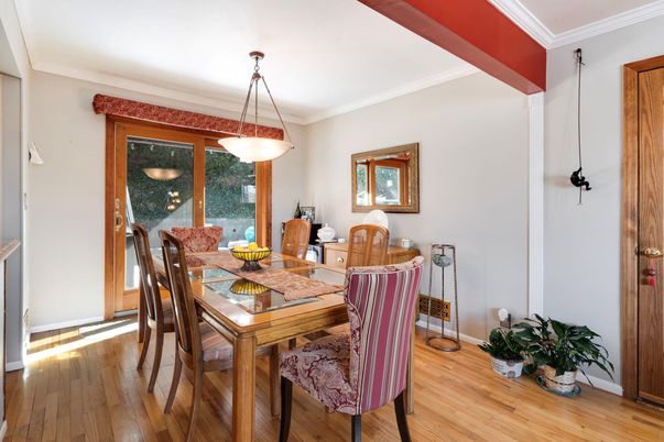 Dining room, Interior, Pendant Lights, Wood Texture Flooring