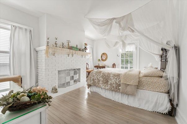 Bedroom, Fireplace, Interior, Wood Texture Flooring