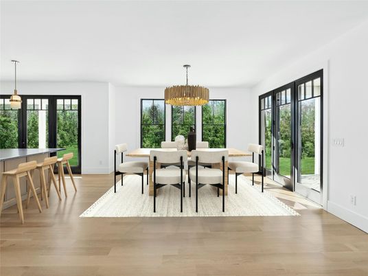 Chandelier, Dining room, Interior, Pendant Lights, Wood Texture Flooring