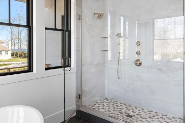Bathroom, Glass Shower, Interior, Marble Walls