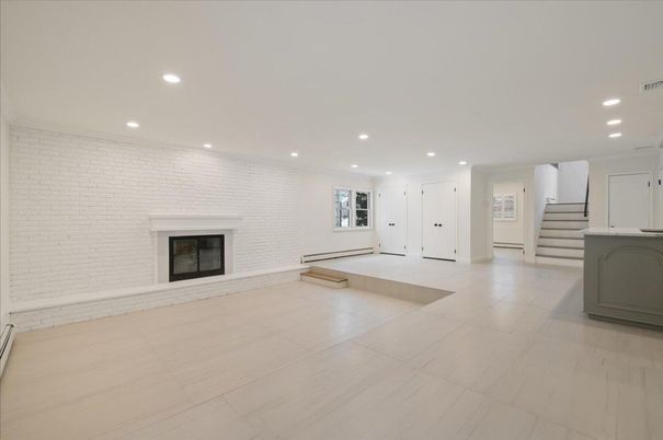 Empty room, Fireplace, Interior, Recessed Lighting
