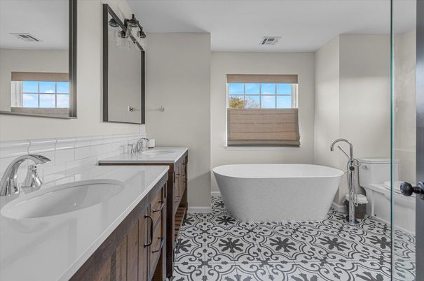 Bathroom, Dual Sink Vanities, Free Standing Baths, Glass Shower, Interior