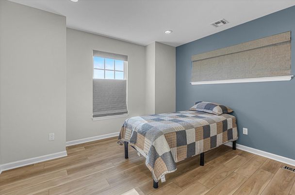 Bedroom, Interior, Recessed Lighting, Wood Texture Flooring