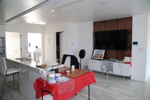 Dining room, Interior, Recessed Lighting, Wood Texture Flooring