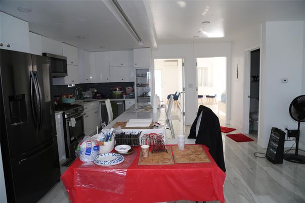 Dining room, Interior, Kitchen, Stainless Steel Appliances, Wood Texture Flooring