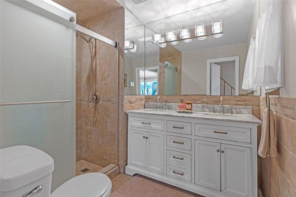 Bathroom, Dual Sink Vanities, Glass Shower, Interior