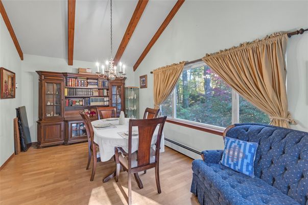 Chandelier, Dining room, Interior, Wooden Beams, Wood Texture Flooring