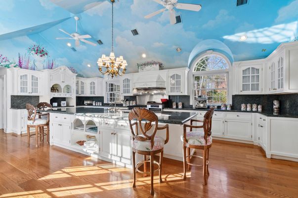 Chandelier, Interior, Kitchen, Recessed Lighting, Stainless Steel Appliances, Wood Texture Flooring