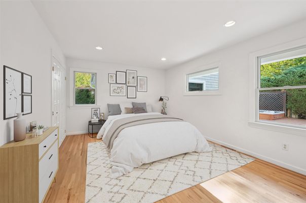 Bedroom, Interior, Recessed Lighting, Wood Texture Flooring