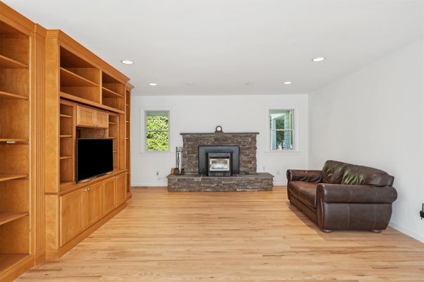 Fireplace, Interior, Recessed Lighting, Wood Texture Flooring