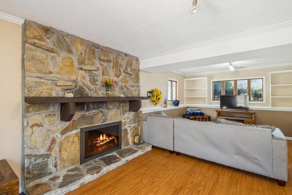 Fireplace, Interior, Living room, Stone Walls, Wood Texture Flooring