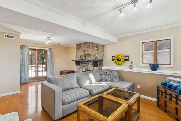 Fireplace, Interior, Living room, Stone Walls, Wood Texture Flooring