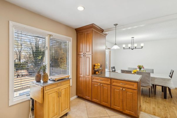 Dining room, Interior, Pendant Lights, Recessed Lighting, Wood Texture Flooring
