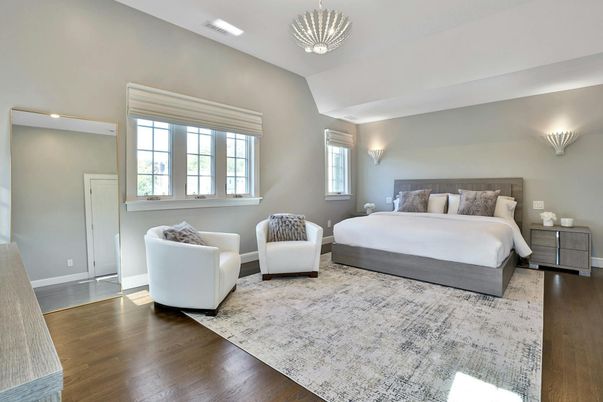 Bedroom, Interior, Pendant Lights, Recessed Lighting, Wood Texture Flooring