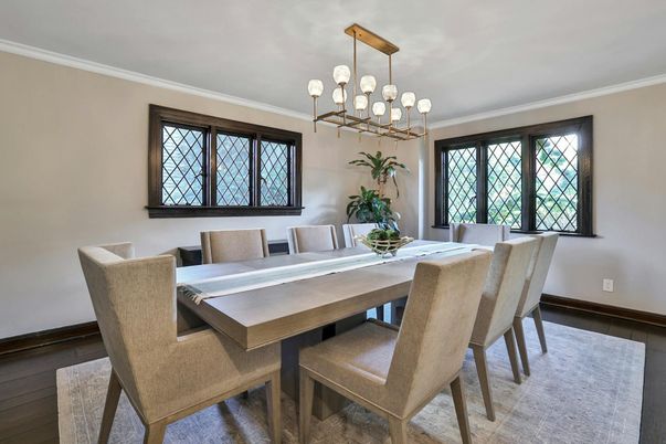 Chandelier, Dining room, Interior, Pendant Lights, Wood Texture Flooring