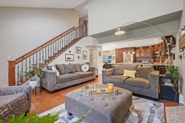 Interior, Kitchen, Living room, Pendant Lights, Recessed Lighting, Wood Texture Flooring