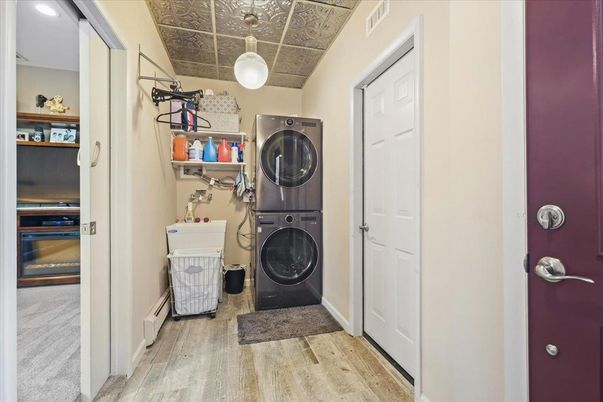 Interior, Pendant Lights, Utility Closets, Washer, Wood Texture Flooring