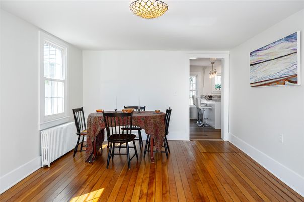 Dining room, Interior, Pendant Lights, Wood Texture Flooring