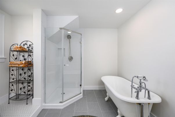 Bathroom, Free Standing Baths, Glass Shower, Interior, Recessed Lighting