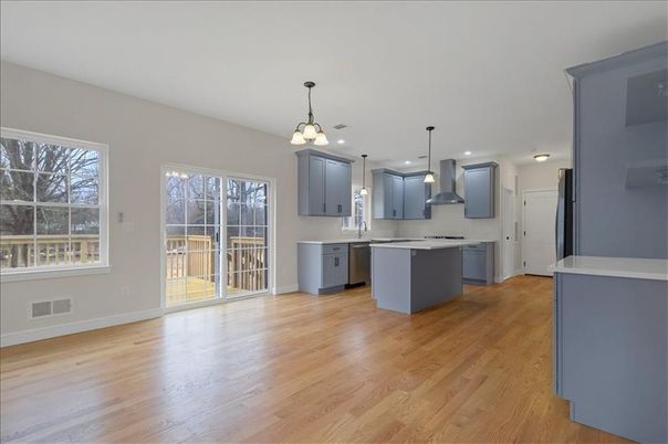 Interior, Kitchen, Pendant Lights, Recessed Lighting, Wood Texture Flooring