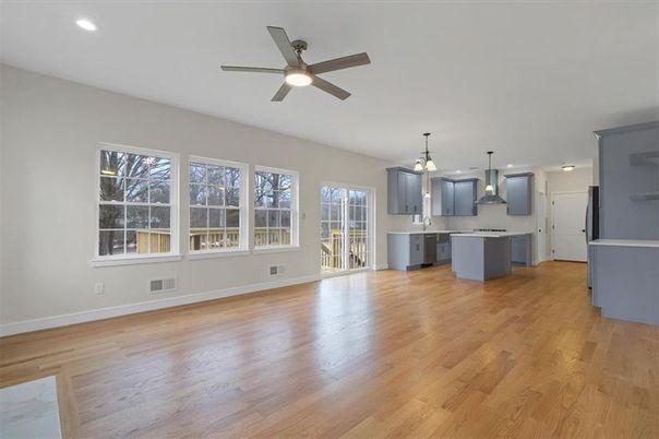 Interior, Kitchen, Pendant Lights, Recessed Lighting, Wood Texture Flooring