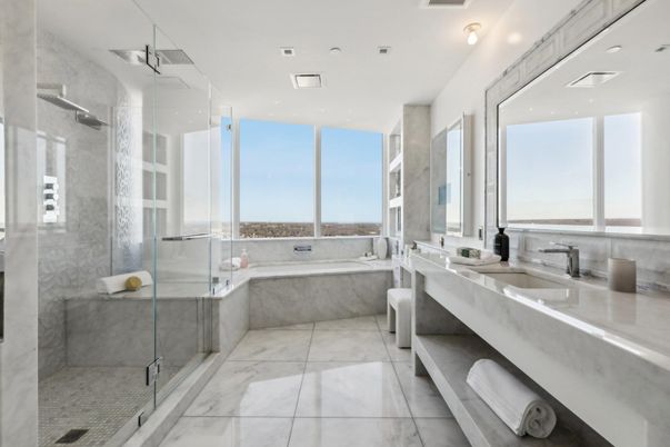 Bathroom, Dual Sink Vanities, Glass Shower, Interior, Recessed Lighting