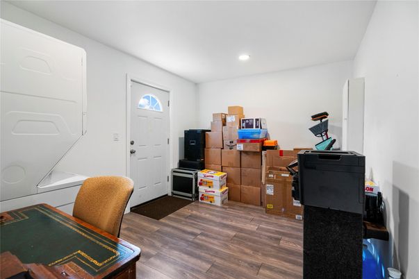 Home Office, Interior, Recessed Lighting, Washer, Wood Texture Flooring