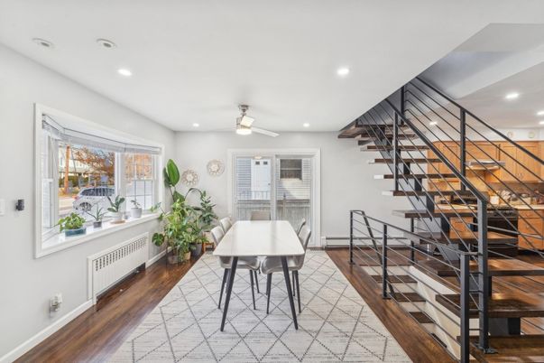 Dining room, Interior, Recessed Lighting, Wood Texture Flooring