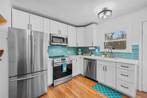 Interior, Kitchen, Stainless Steel Appliances, Wood Texture Flooring