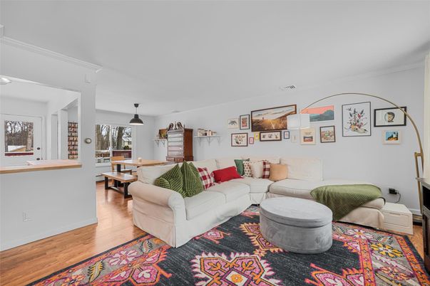 Dining room, Interior, Living room, Pendant Lights, Wood Texture Flooring