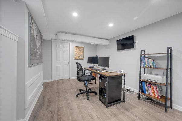 Home Office, Interior, Recessed Lighting, Wood Texture Flooring
