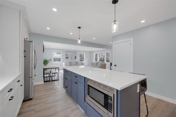 Interior, Kitchen, Pendant Lights, Recessed Lighting, Wood Texture Flooring