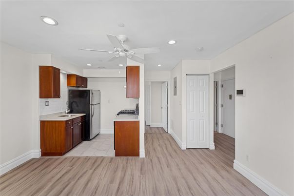 Interior, Kitchen, Recessed Lighting, Wood Texture Flooring