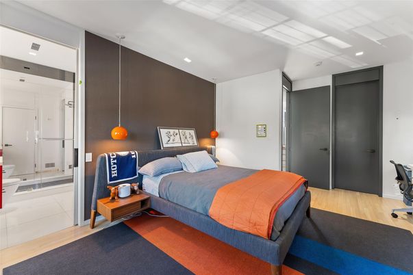 Bedroom, Interior, Recessed Lighting, Wood Texture Flooring