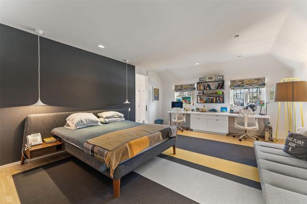 Bedroom, Home Office, Interior, Recessed Lighting, Wood Texture Flooring