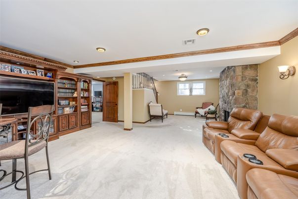 Interior, Living room, Recessed Lighting, Stone Walls