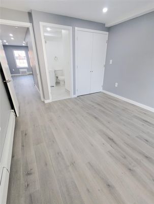 Bathroom, Empty room, Interior, Recessed Lighting, Wood Texture Flooring