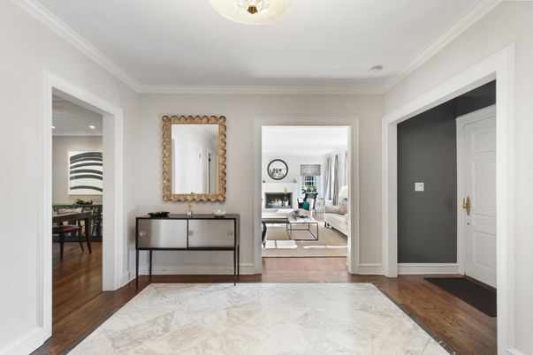 Fireplace, Interior, Marble, Recessed Lighting, Wood Texture Flooring