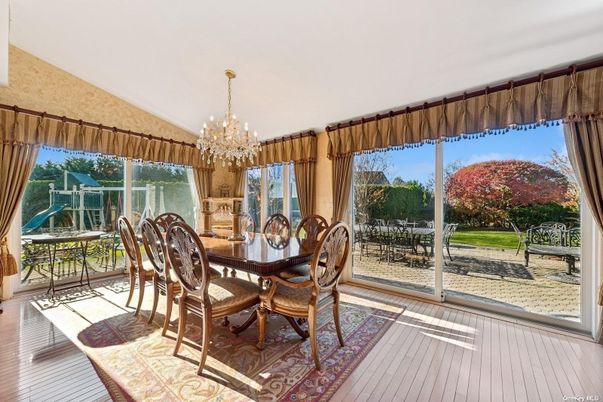 Chandelier, Dining room, Interior, Wood Texture Flooring