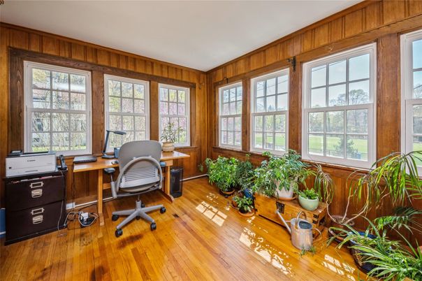 Home Office, Interior, Wood Texture Flooring, Wooden Walls