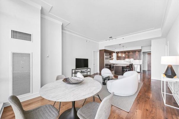 Dining room, Interior, Kitchen, Living room, Pendant Lights, Stainless Steel Appliances, Wood Texture Flooring