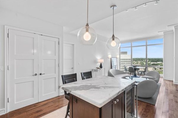 Dining room, Interior, Pendant Lights, Wood Texture Flooring