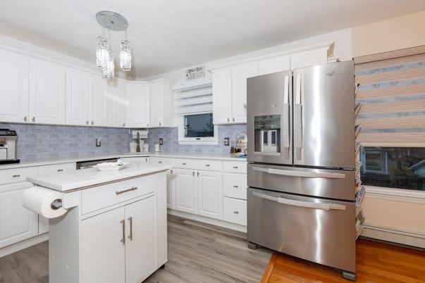 Interior, Kitchen, Pendant Lights, Stainless Steel Appliances, Wood Texture Flooring