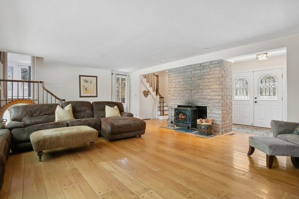 Fireplace, Interior, Living room, Stone Walls, Wood Texture Flooring