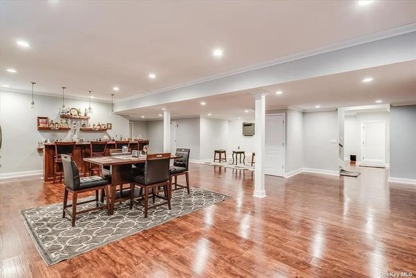 Dining room, Interior, Pendant Lights, Recessed Lighting, Wood Texture Flooring
