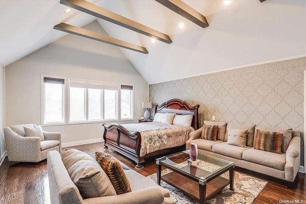Bedroom, Interior, Living room, Recessed Lighting, Wooden Beams, Wood Texture Flooring