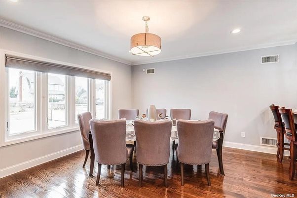 Dining room, Interior, Recessed Lighting, Wood Texture Flooring